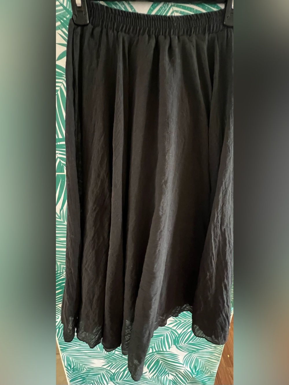 Ochenta Cotton Boho Black Midi Skirt w/ Elastic Waist Sz XS